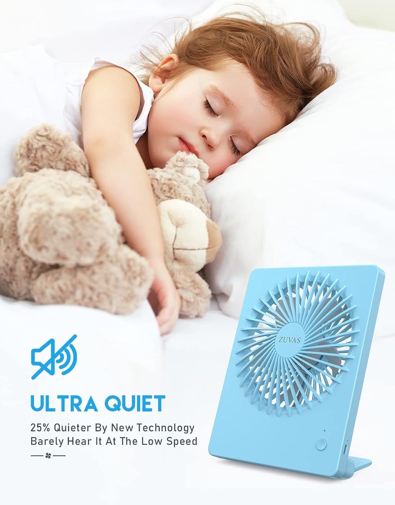 Zuvas Desk Fan Battery Operated Fan Rechargeable 180°Tilt Folding Personal Fan Ultra Quiet Small Portable 3 Speed Adjustable Strong Wind Fan For Office Bedroom Home Desktop Camping (Blue) - Image 2